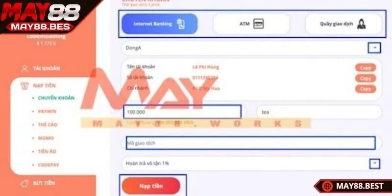 Click lựa ngay một phương thức nạp hợp với bet thủ